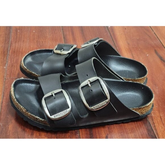 Birkenstock Arizona Womens Leather Sandals Black Double Buckle Comfort Slides 37 - Picture 7 of 14